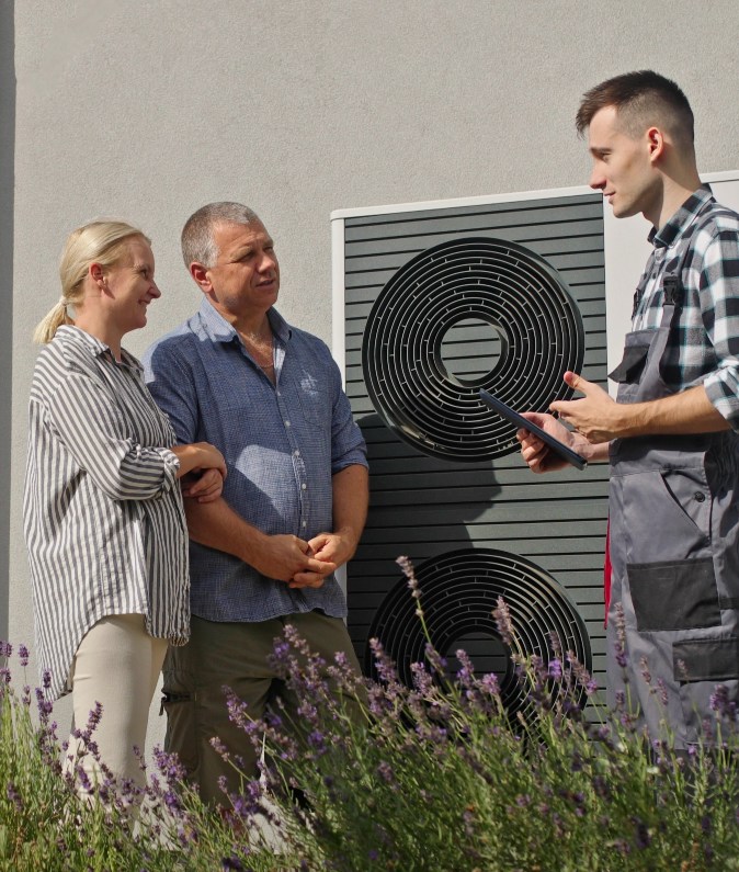 Man explaining installation to customers