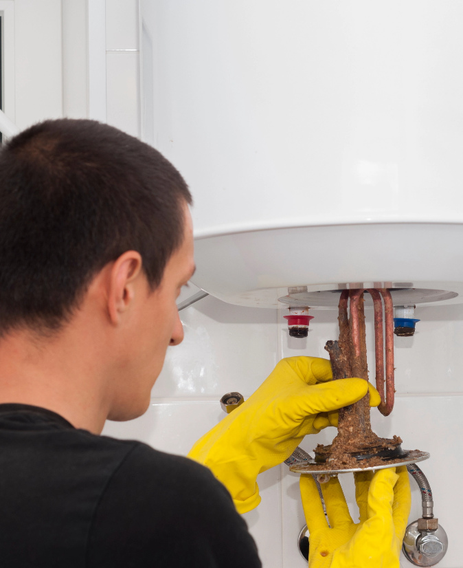 Man fixing hot water tank